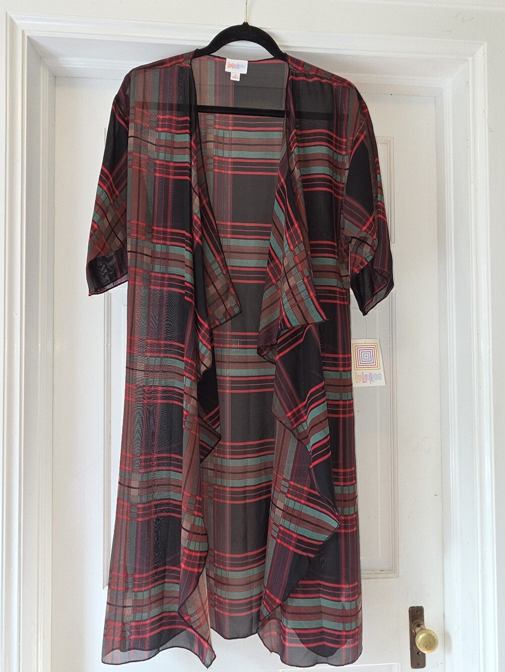 NWT LuLaRoe Shirley Kimono Draped Plaid Sheer Duster Cardigan Size Small